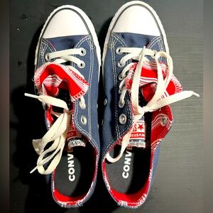 Converse-red white and blue-double tongue.